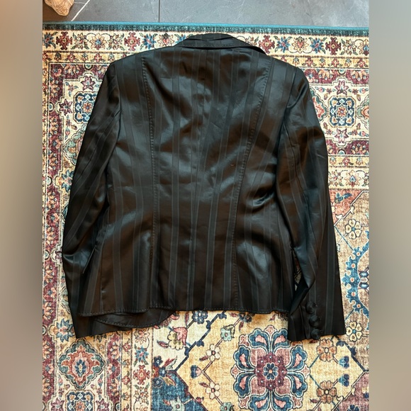 EUC Vintage Magashoni black silk & wool striped blazer, approx size 6 - Picture 7 of 7